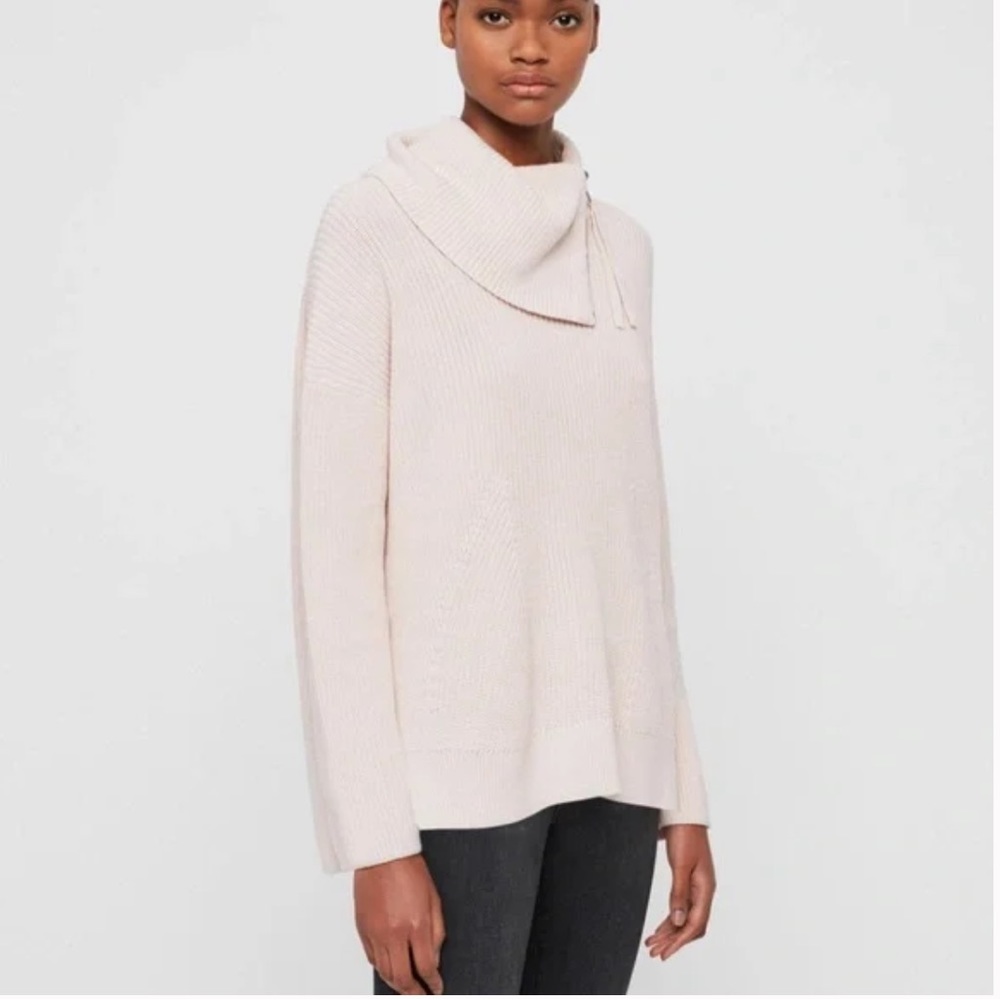 AllSaints Kadine Roll Neck Sweater Pullover Zipper in Pink - Picture 4 of 6